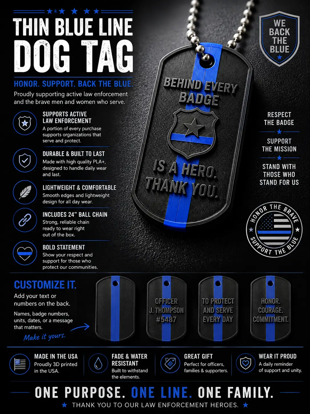3D Printed Dog Tag Pride and Police Variants Customizable Durable Bold Statement Accessory by Concept2Creation