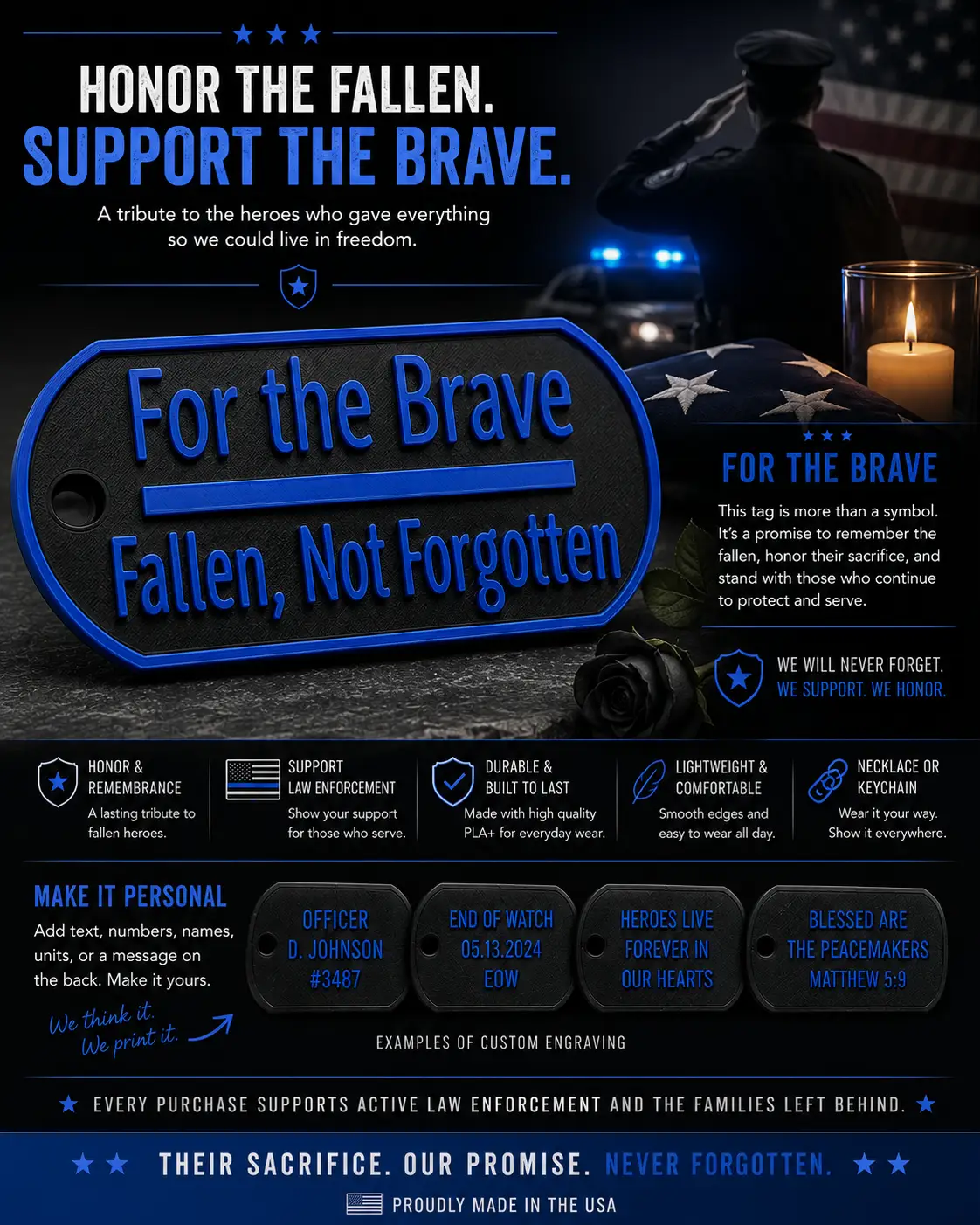 3D Printed Dog Tag Pride and Police Variants Customizable Durable Bold Statement Accessory by Concept2Creation