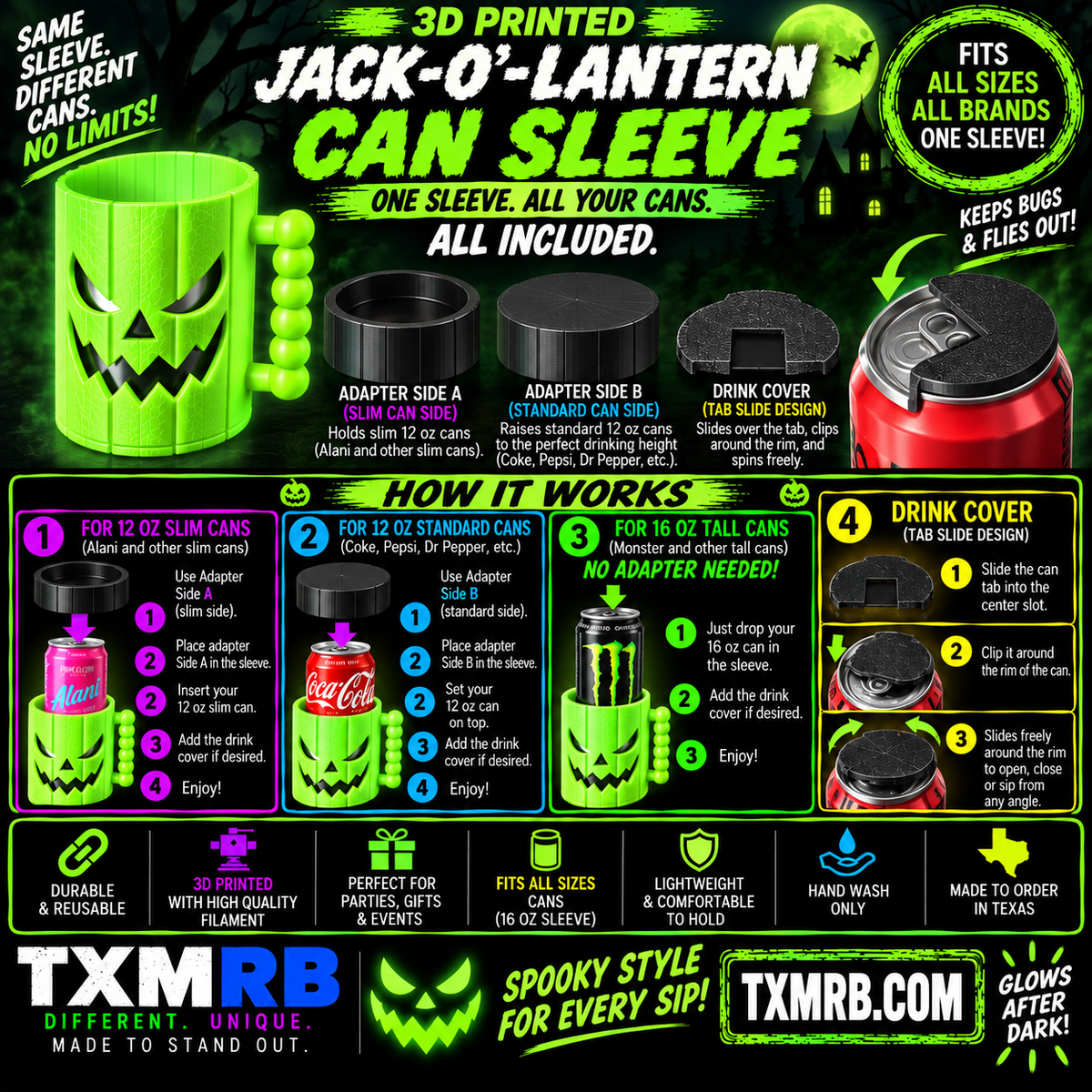 🎃 3D Printed Jack-O’-Lantern Can Sleeve Kit by Concept2Creation